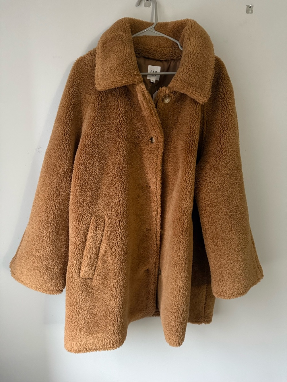 NWT GAP Teddy Coat Sherpa Warm Winter Coat Camel Brown Buttons Size L XL